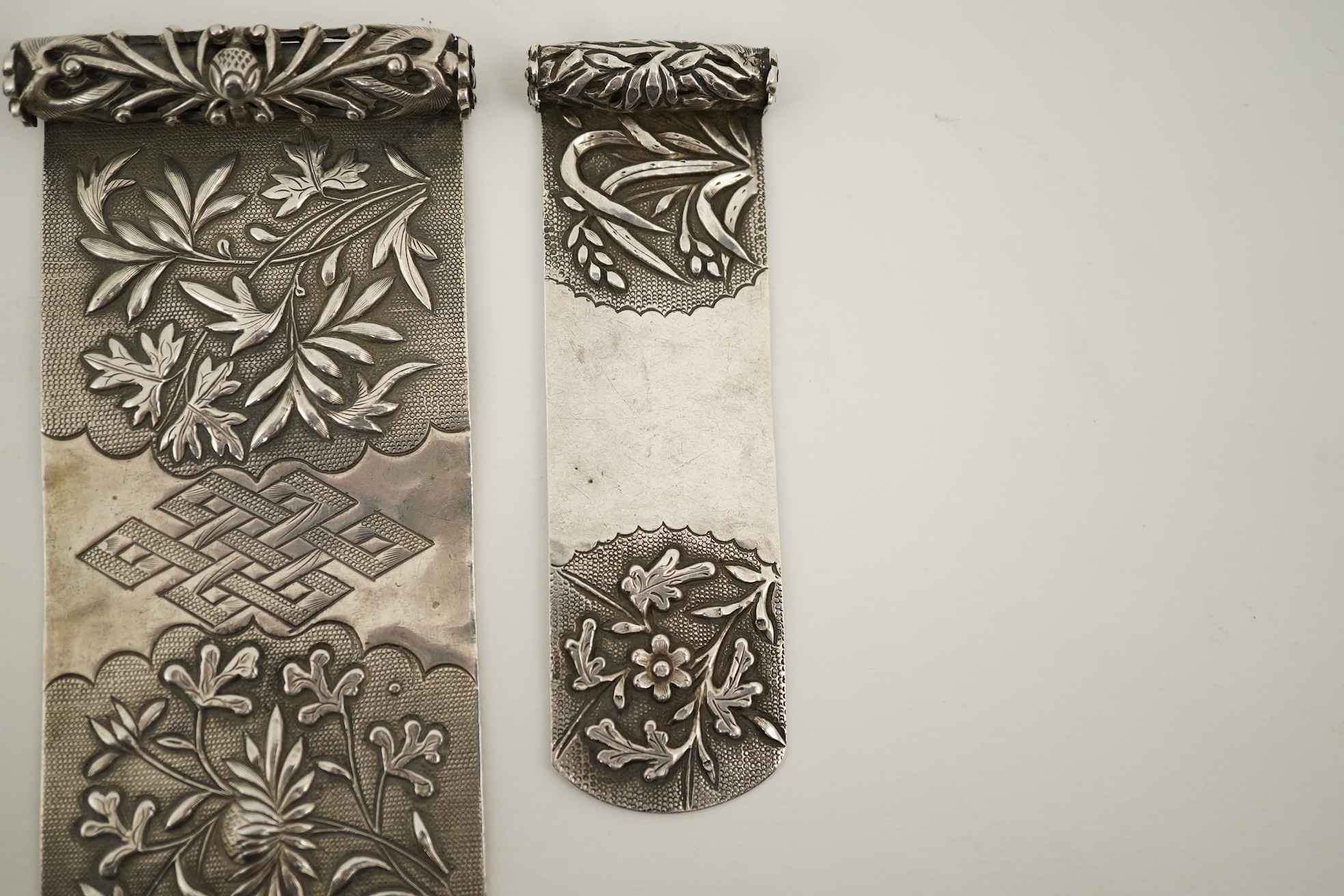 Four Chinese silver hair ornaments, bian fang, late 19th century
